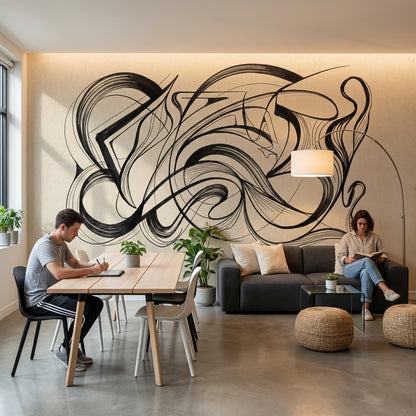 Abstract Wallpaper Black Lines Minimalist Wall Mural