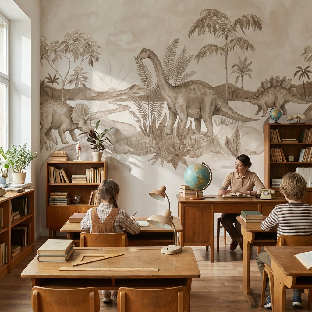 Dinosaur Landscape Wallpaper Prehistoric Vintage Wall Mural