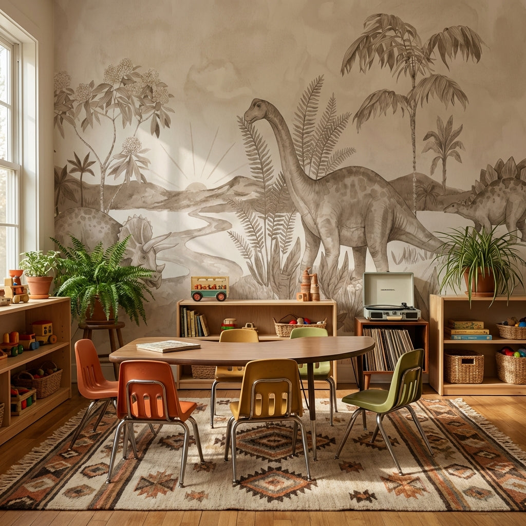 Dinosaur Landscape Wallpaper Prehistoric Vintage Wall Mural