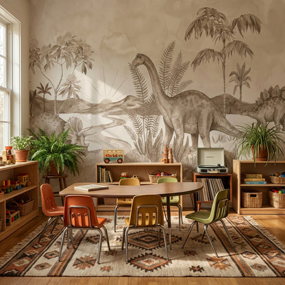 Dinosaur Landscape Wallpaper Prehistoric Vintage Wall Mural