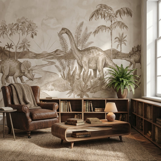 Dinosaur Landscape Wallpaper Prehistoric Vintage Wall Mural