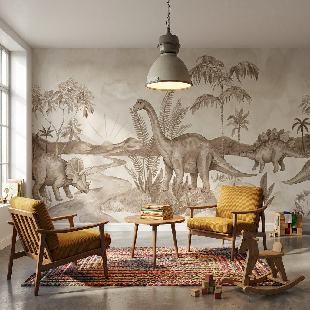 Dinosaur Landscape Wallpaper Prehistoric Vintage Wall Mural