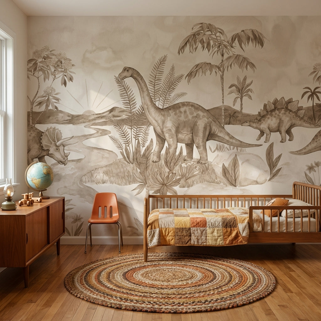 Dinosaur Landscape Wallpaper Prehistoric Vintage Wall Mural