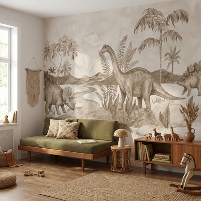 Dinosaur Landscape Wallpaper Prehistoric Vintage Wall Mural