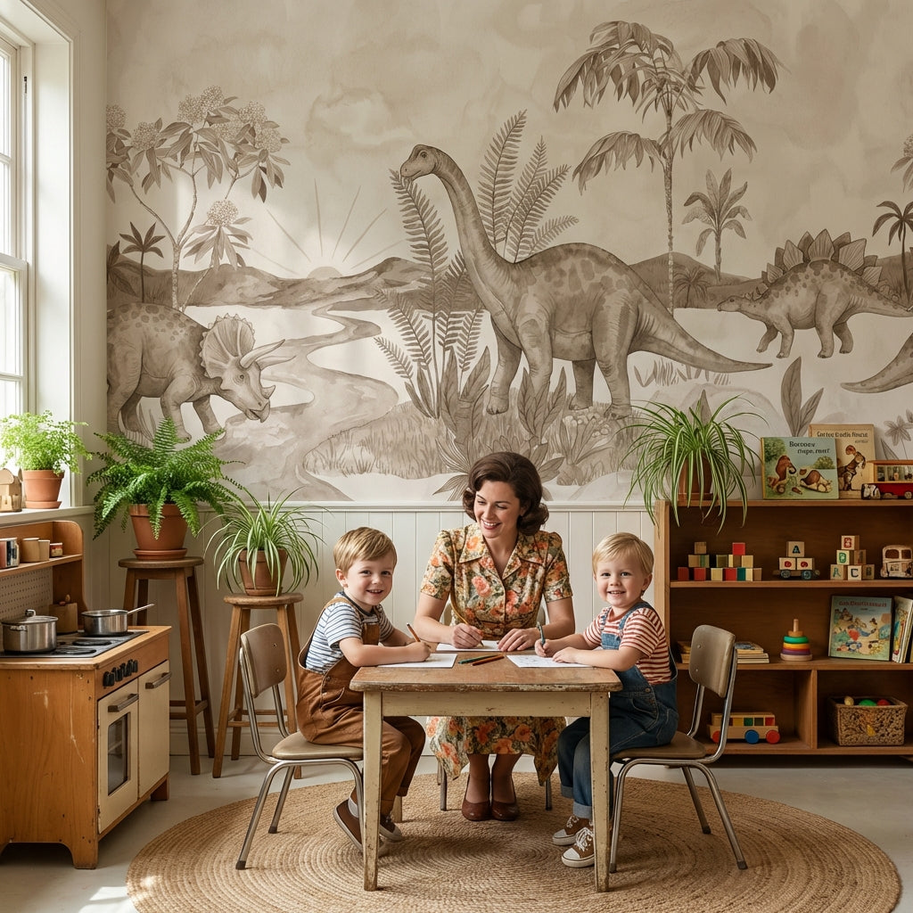 Dinosaur Landscape Wallpaper Prehistoric Vintage Wall Mural
