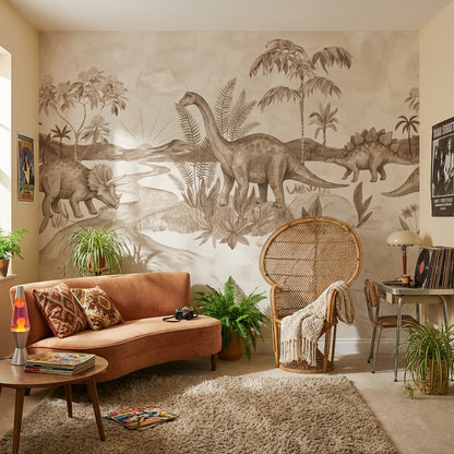 Dinosaur Landscape Wallpaper Prehistoric Vintage Wall Mural