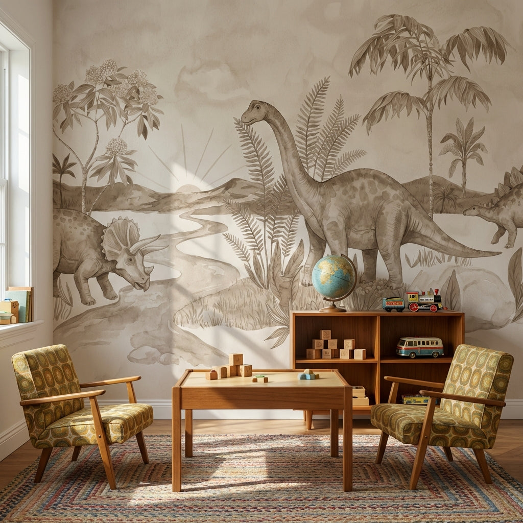 Dinosaur Landscape Wallpaper Prehistoric Vintage Wall Mural
