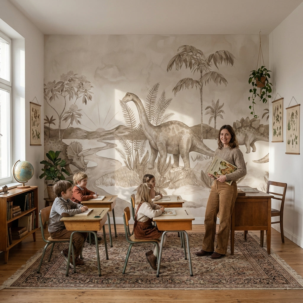 Dinosaur Landscape Wallpaper Prehistoric Vintage Wall Mural