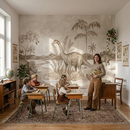 Dinosaur Landscape Wallpaper Prehistoric Vintage Wall Mural