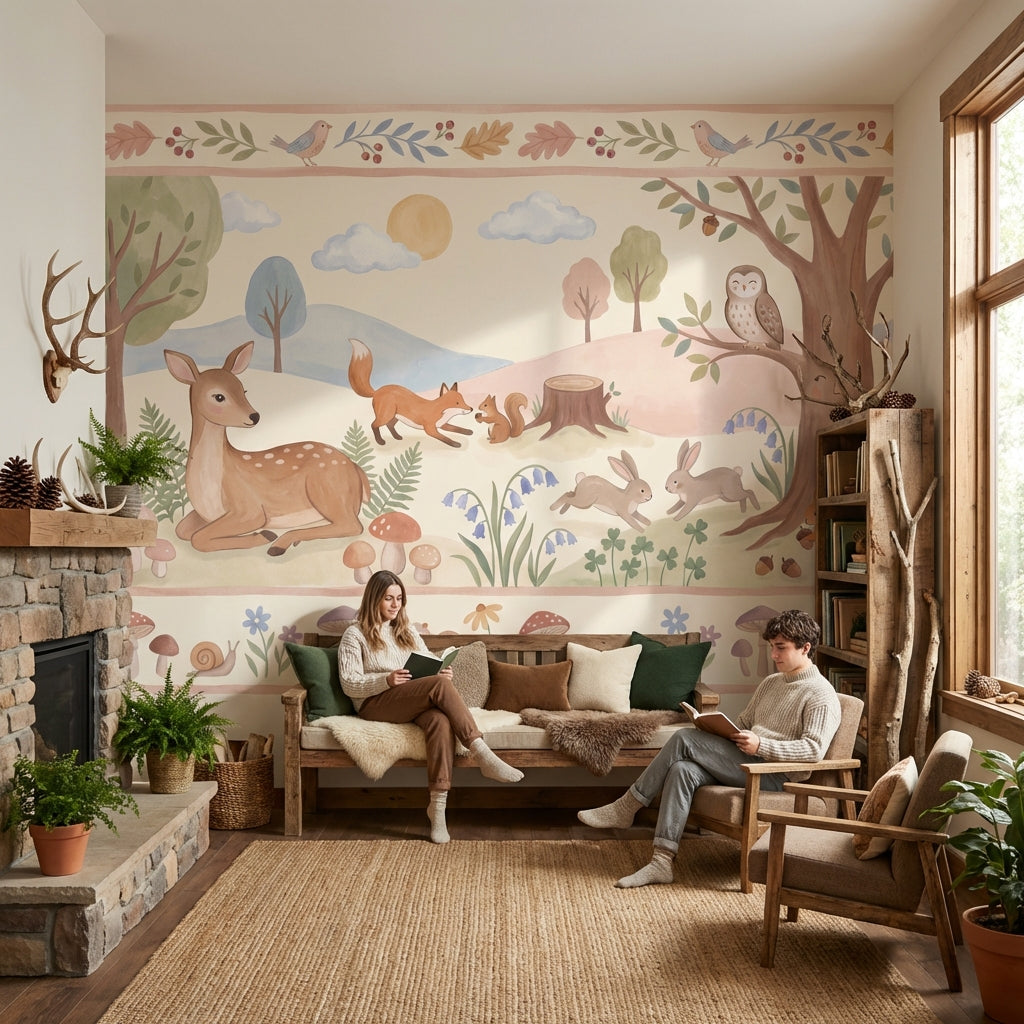 Whimsical Forest Wallpaper Animal Woodland Wall Mural
