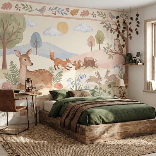 Whimsical Forest Wallpaper Animal Woodland Wall Mural