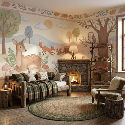 Whimsical Forest Wallpaper Animal Woodland Wall Mural