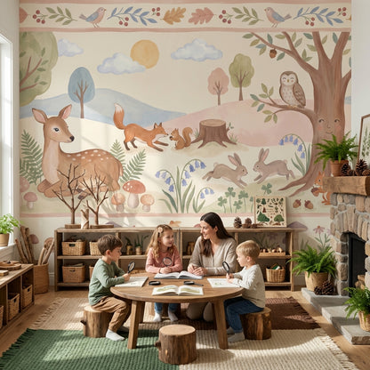 Whimsical Forest Wallpaper Animal Woodland Wall Mural