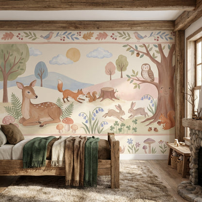 Whimsical Forest Wallpaper Animal Woodland Wall Mural