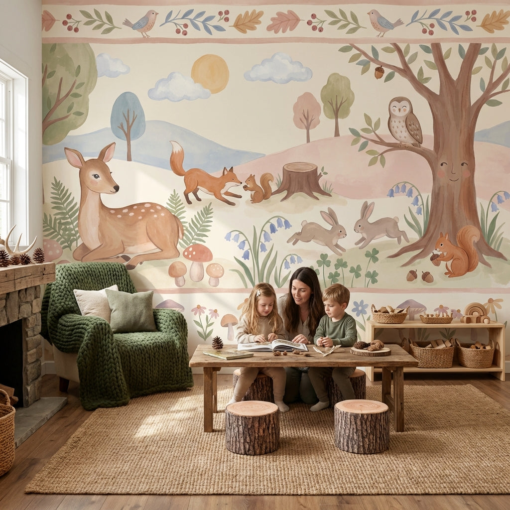 Whimsical Forest Wallpaper Animal Woodland Wall Mural