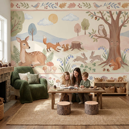 Whimsical Forest Wallpaper Animal Woodland Wall Mural