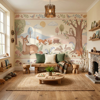 Whimsical Forest Wallpaper Animal Woodland Wall Mural