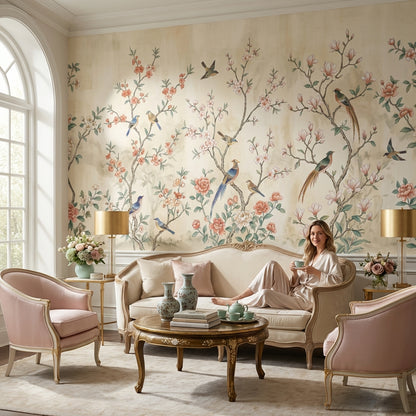 Chinoiserie Wallpaper Birds Floral Removable Wall Decor