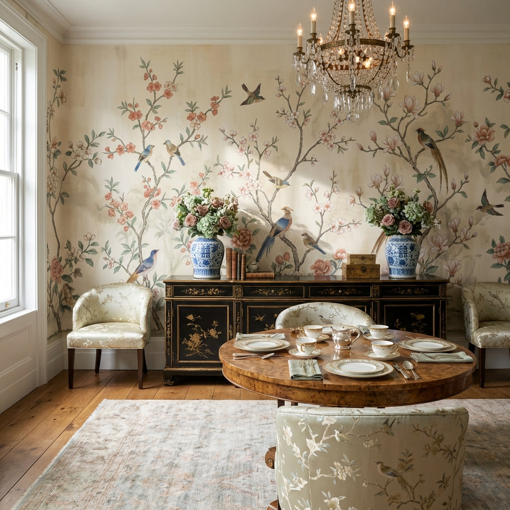 Chinoiserie Wallpaper Birds Floral Removable Wall Decor