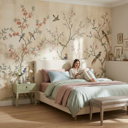 Chinoiserie Wallpaper Birds Floral Removable Wall Decor