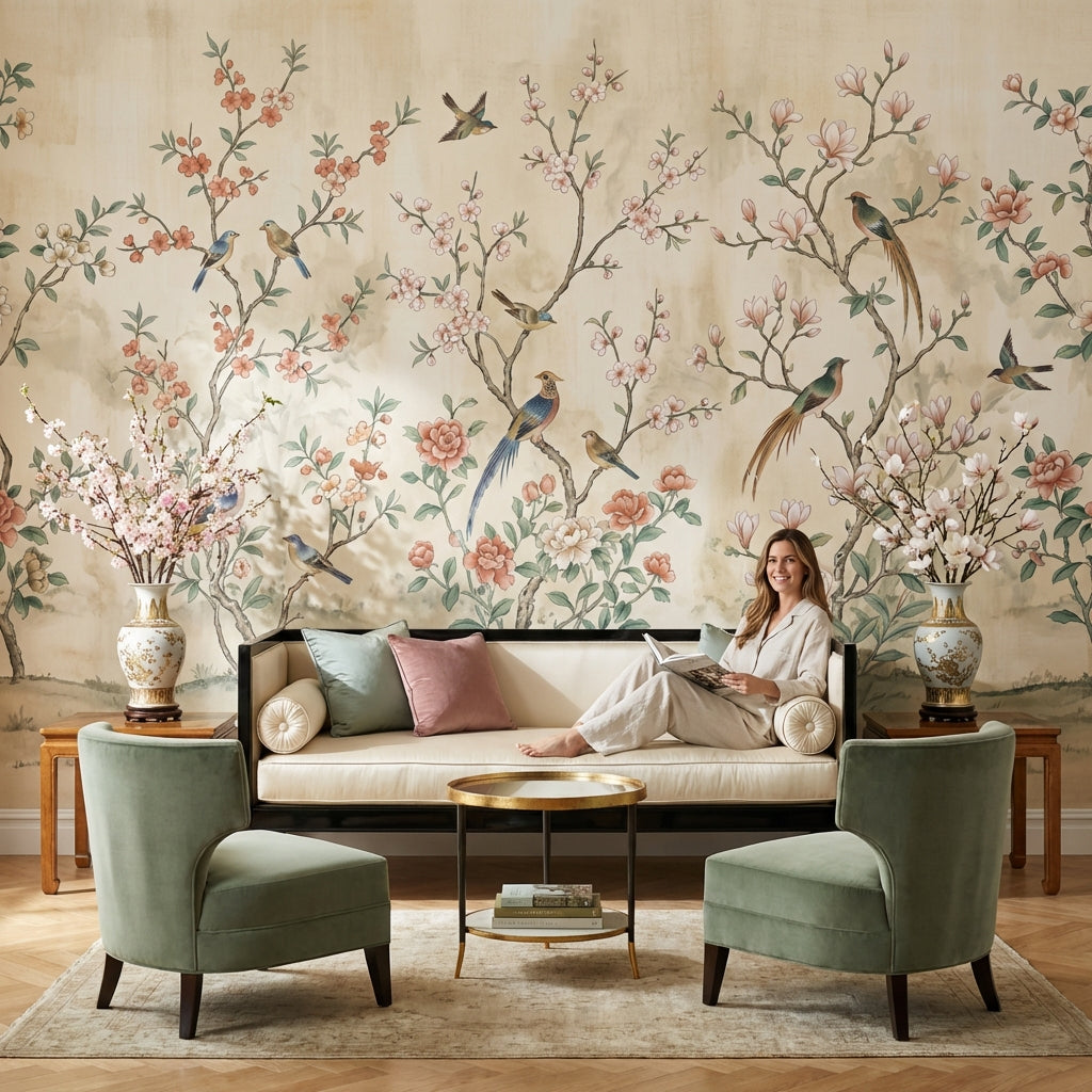 Chinoiserie Wallpaper Birds Floral Removable Wall Decor