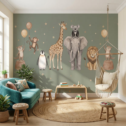 Muted Green Wallpaper Kids Jungle Wall Mural