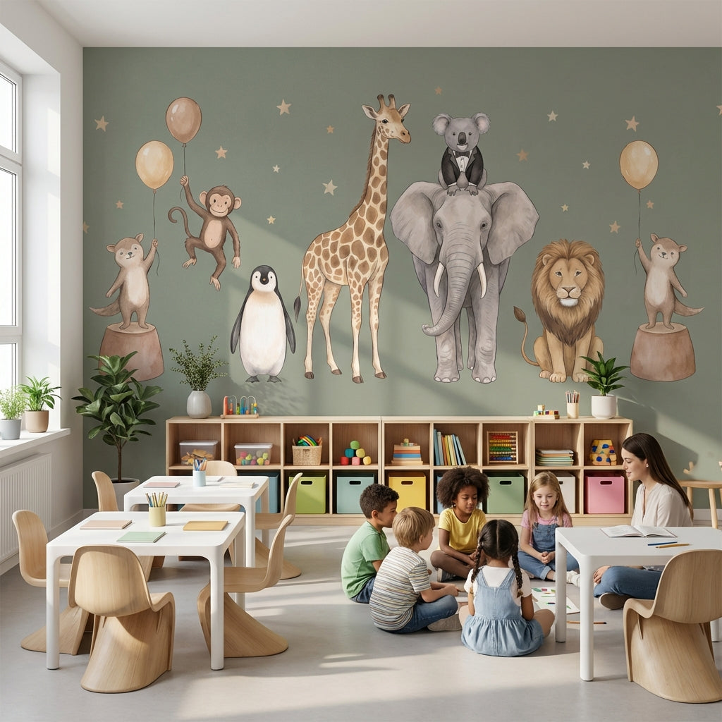 Muted Green Wallpaper Kids Jungle Wall Mural
