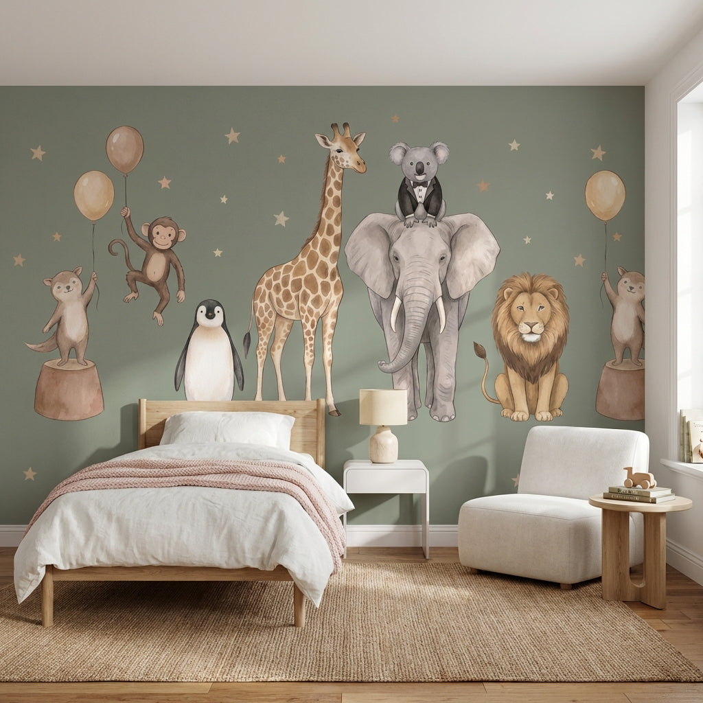 Muted Green Wallpaper Kids Jungle Wall Mural