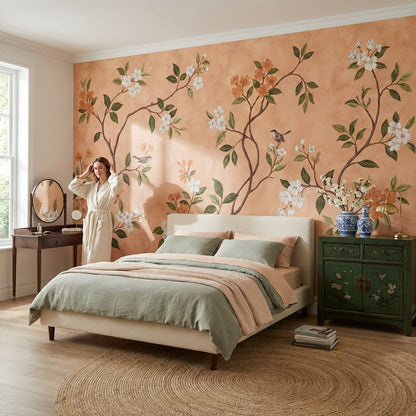 Floral Wallpaper Vintage Birds Wall Mural