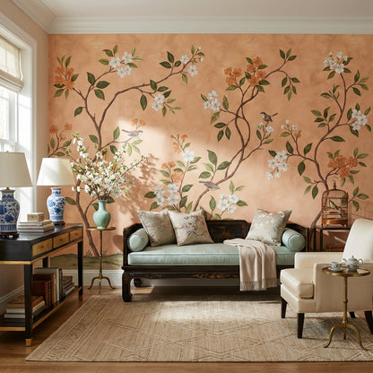 Floral Wallpaper Vintage Birds Wall Mural