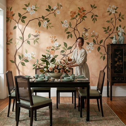 Floral Wallpaper Vintage Birds Wall Mural