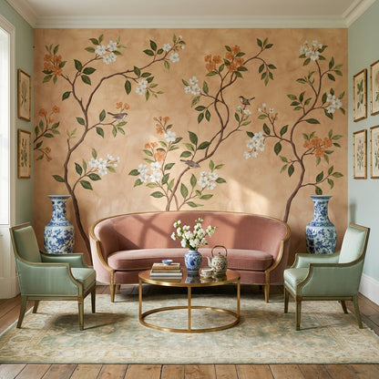 Floral Wallpaper Vintage Birds Wall Mural