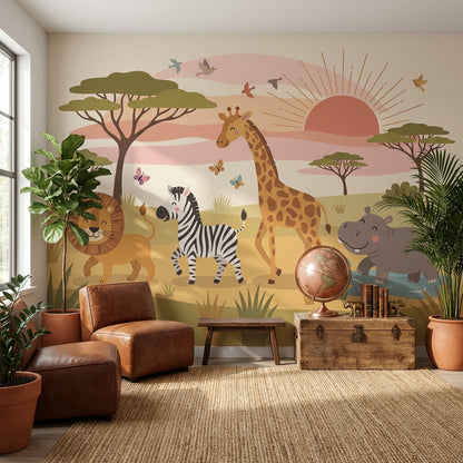 Safari Cartoon Wallpaper Nature Animals Wall Mural