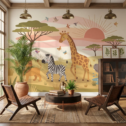 Safari Cartoon Wallpaper Nature Animals Wall Mural