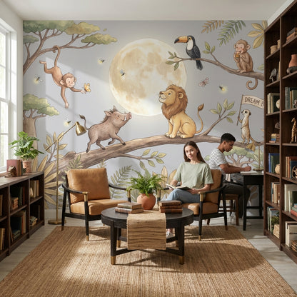 Whimsical Animals Wallpaper Jungle Moon Removable Wall Decor