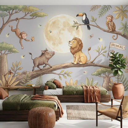 Whimsical Animals Wallpaper Jungle Moon Removable Wall Decor