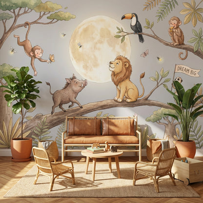 Whimsical Animals Wallpaper Jungle Moon Removable Wall Decor