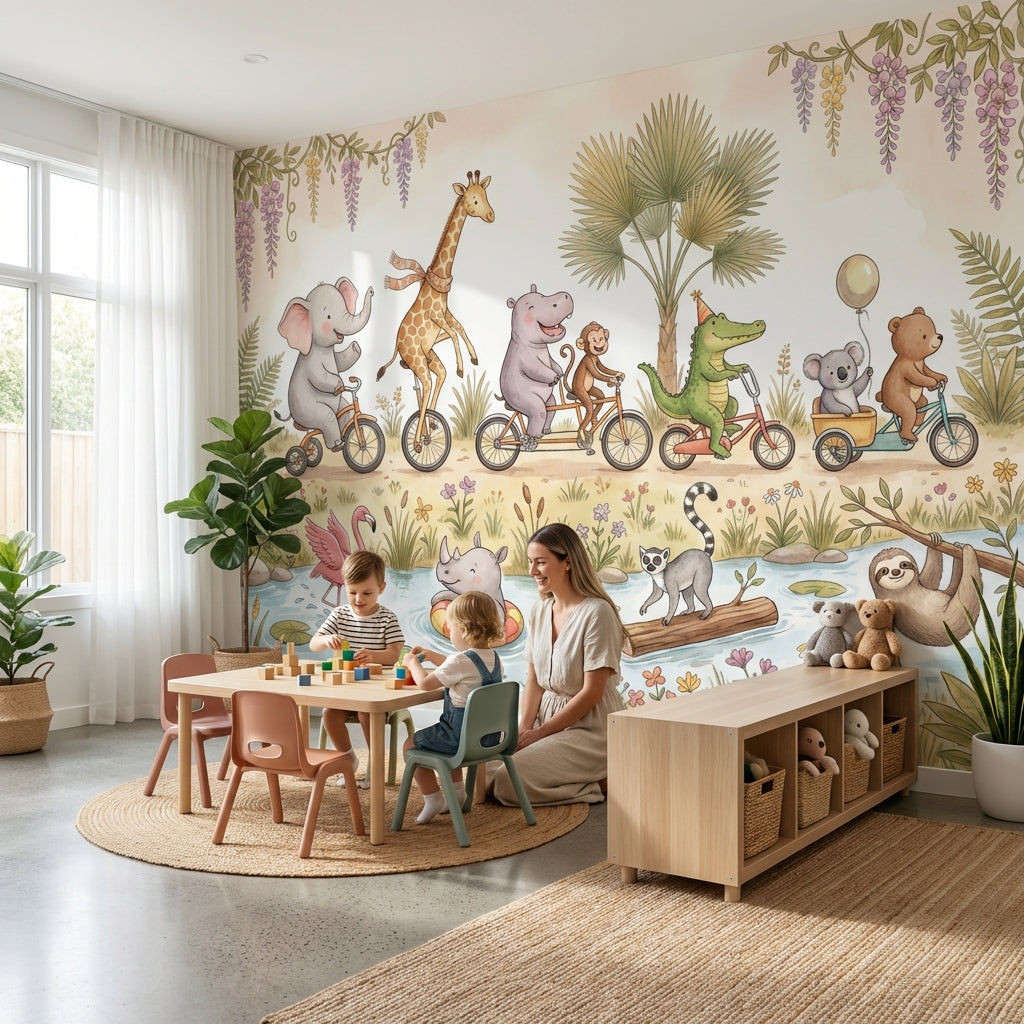Playful Animals Wallpaper Whimsical Nature Wall Mural