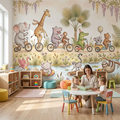 Playful Animals Wallpaper Whimsical Nature Wall Mural