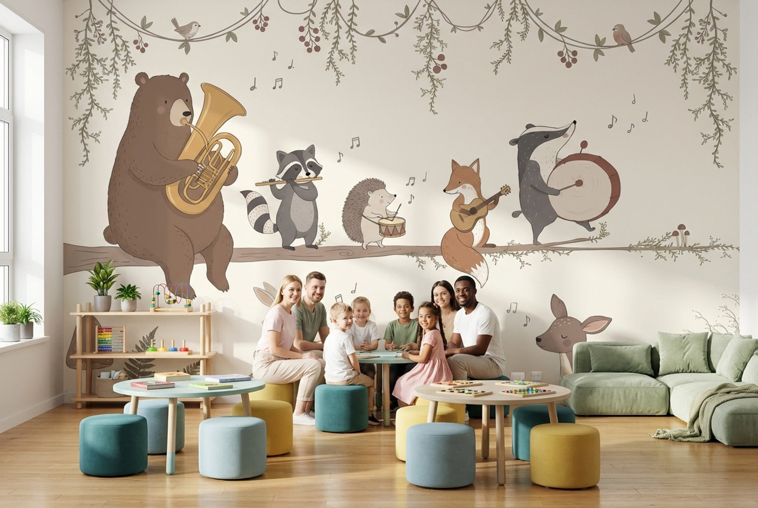 Whimsical Animals Wallpaper Forest Light Wall Decor