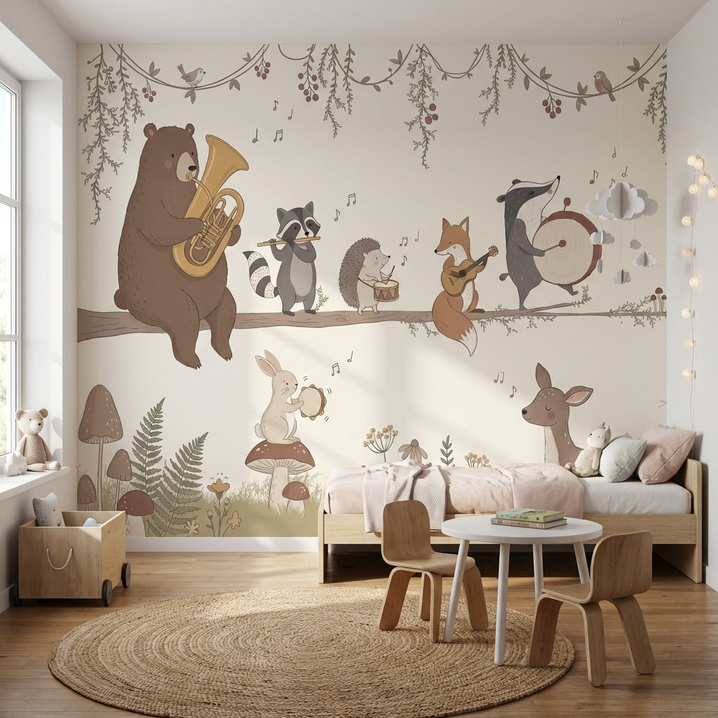 Whimsical Animals Wallpaper Forest Light Wall Decor