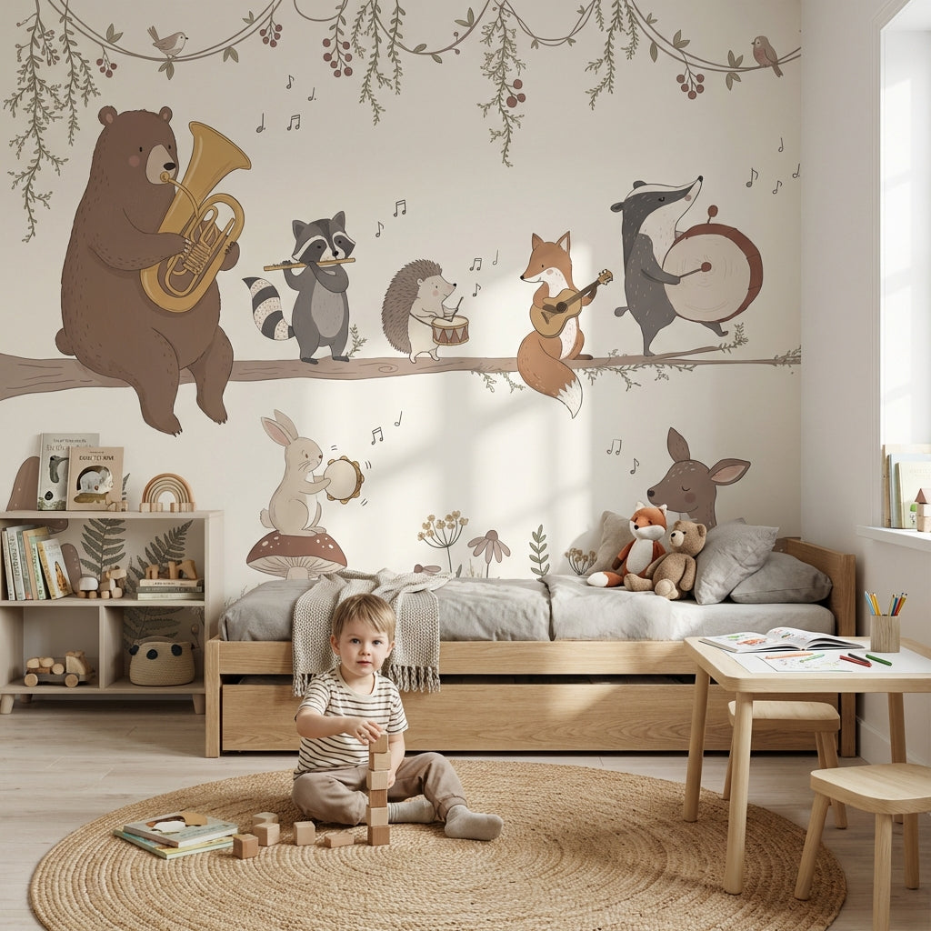 Whimsical Animals Wallpaper Forest Light Wall Decor