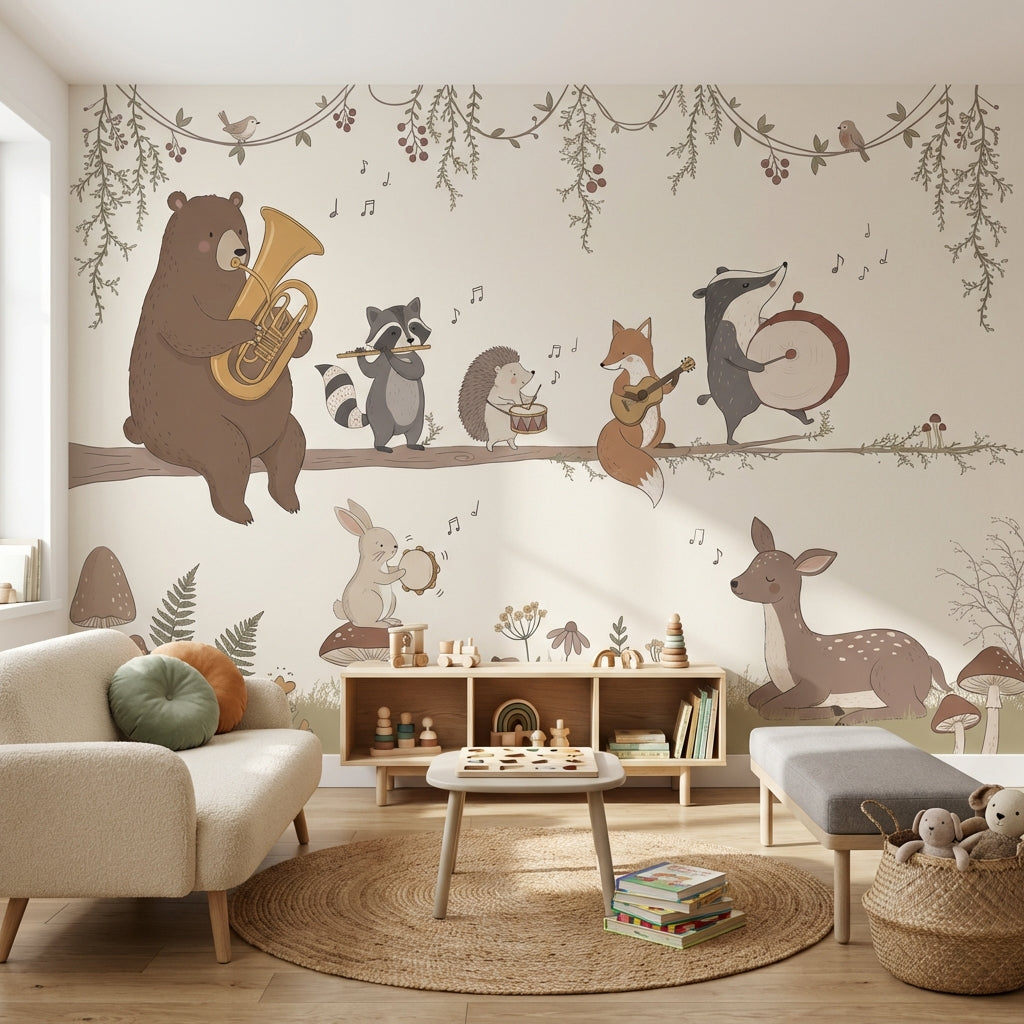 Whimsical Animals Wallpaper Forest Light Wall Decor