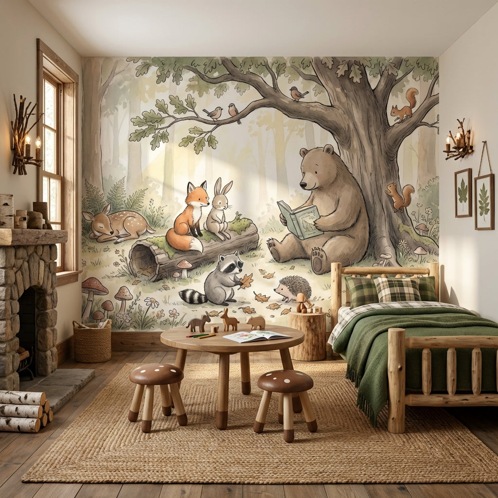 Whimsical Forest Wallpaper Cheerful Woodland Wall Mural – Ready-to-Ship Outlet