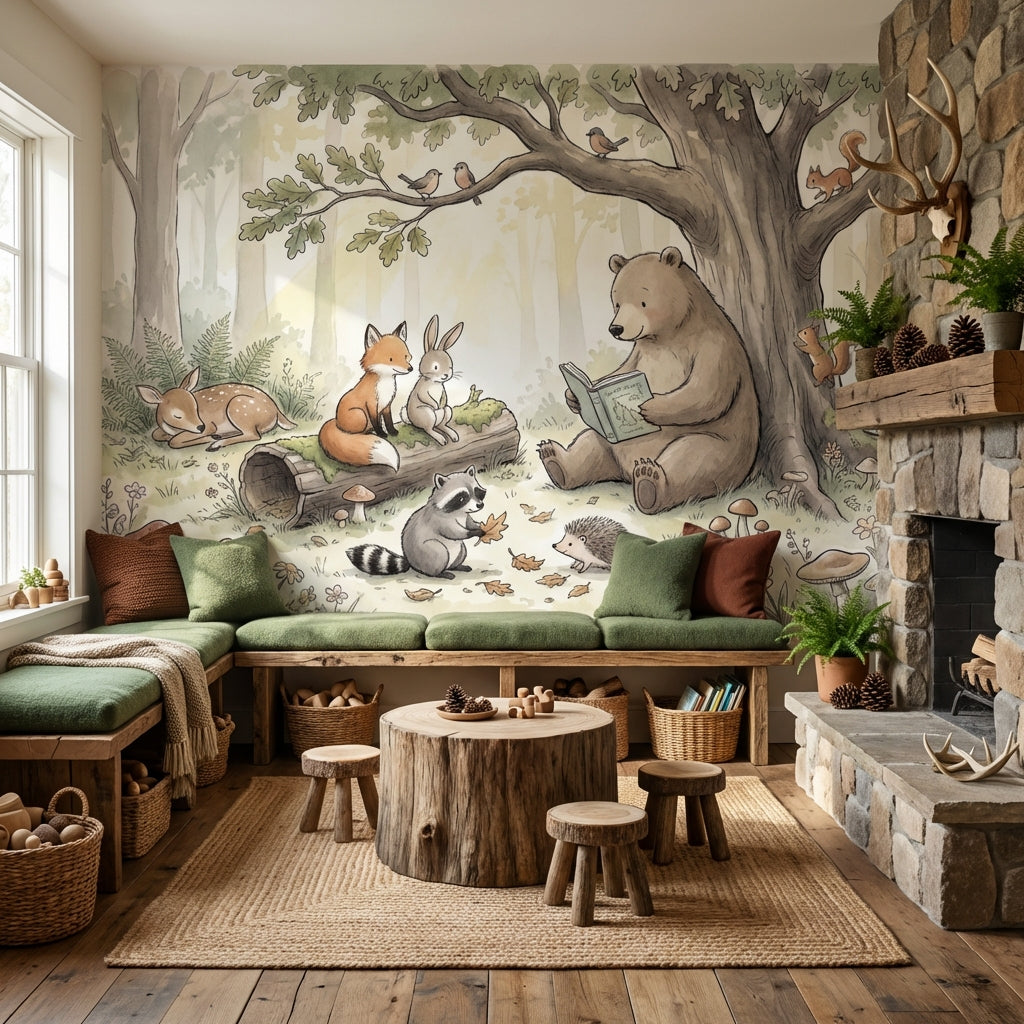 Whimsical Forest Wallpaper Cheerful Woodland Wall Mural – Ready-to-Ship Outlet