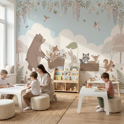 Whimsical Animals Wallpaper Pastel Nature Wall Mural