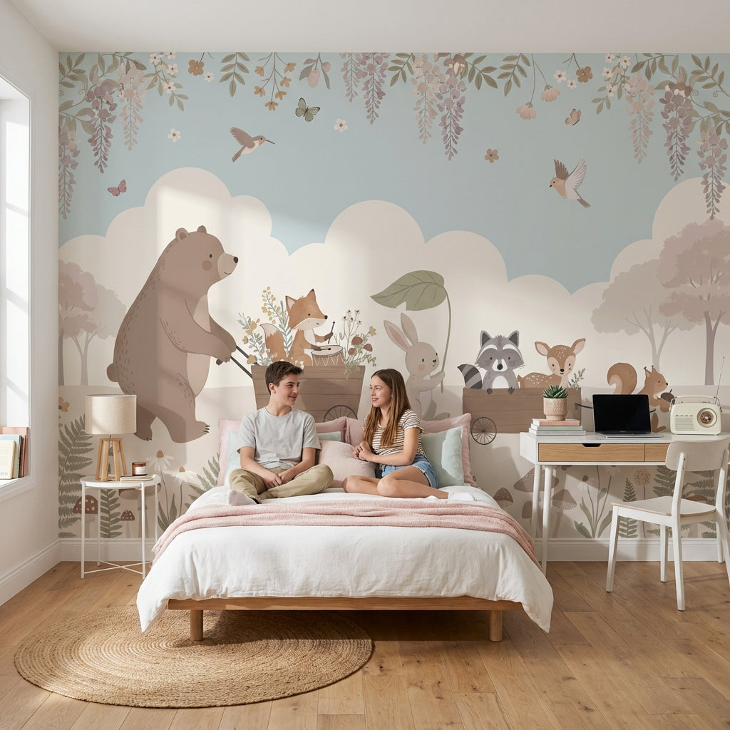 Whimsical Animals Wallpaper Pastel Nature Wall Mural