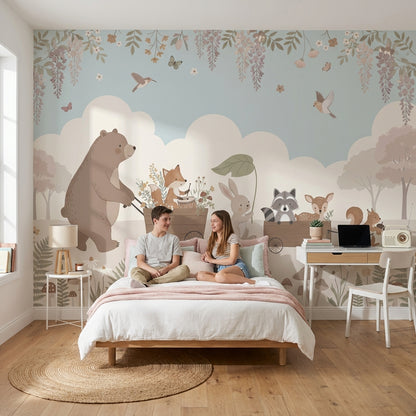 Whimsical Animals Wallpaper Pastel Nature Wall Mural