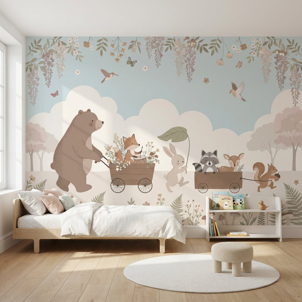 Whimsical Animals Wallpaper Pastel Nature Wall Mural