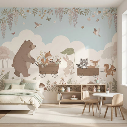 Whimsical Animals Wallpaper Pastel Nature Wall Mural
